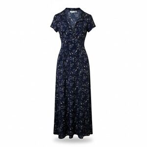 Vtg Jody California Women Maxi Dress Medium Navy Floral 90s Cottagecore Tea